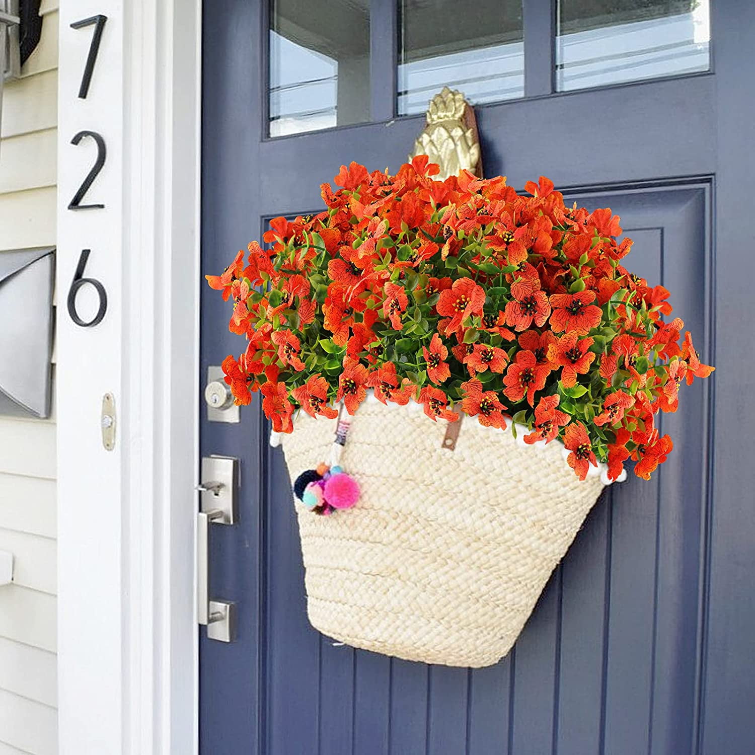 Sinhoon 12 Bundles Artificial Flowers UV Resistant Fake Plants Outdoor Faux Plastic Flowers Garden Window Box Porch Home Decor (Rosy Red)