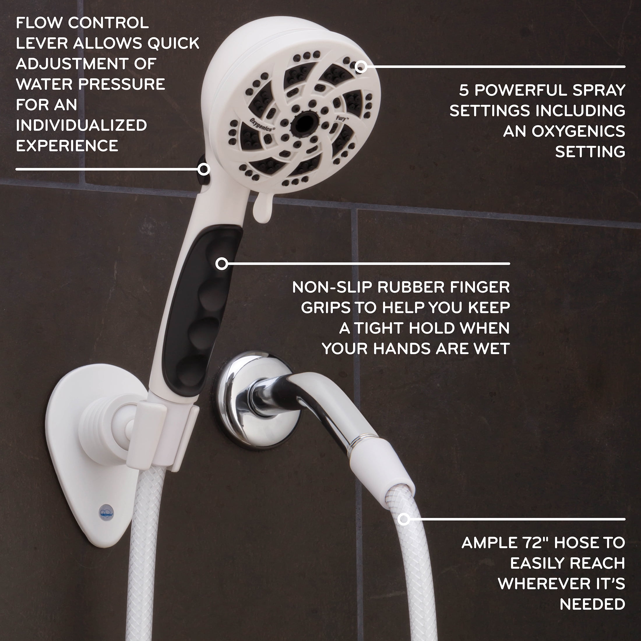 (2 pack) Oxygenics Fury RV 5-Setting Handheld Showerhead with 72-Inch Hose
