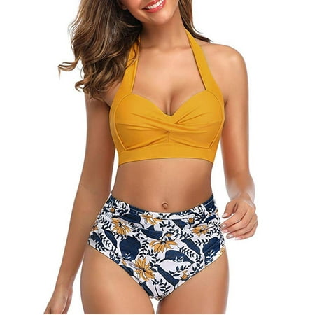 Lolmot Women High Waisted Bikini Set Two Piece Tummy Control Swimsuit Halter Top with Shorts Bathing Suit Vintage Swimwear Bathing Suit for Women for Swimming Pool  Beach