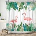 thumbnail image 4 of Flamingo Shower Curtain,Summer Tropical Palm Plants Waterproof Fabric Bathroom Curtain with Hooks,72x78 in, 4 of 5