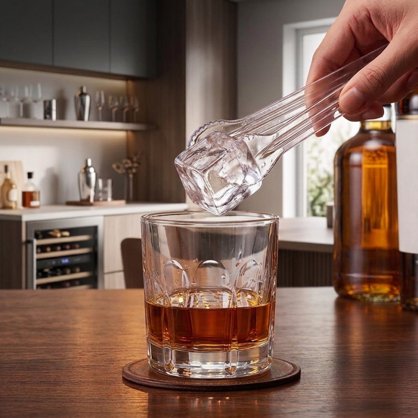 RUIE Clear Ice Cube Maker Countertop, 1.6 Inch Large Square Ice Machine 26 lbs/Day Self-Cleaning for Home Bar Kitchen Office, Silver