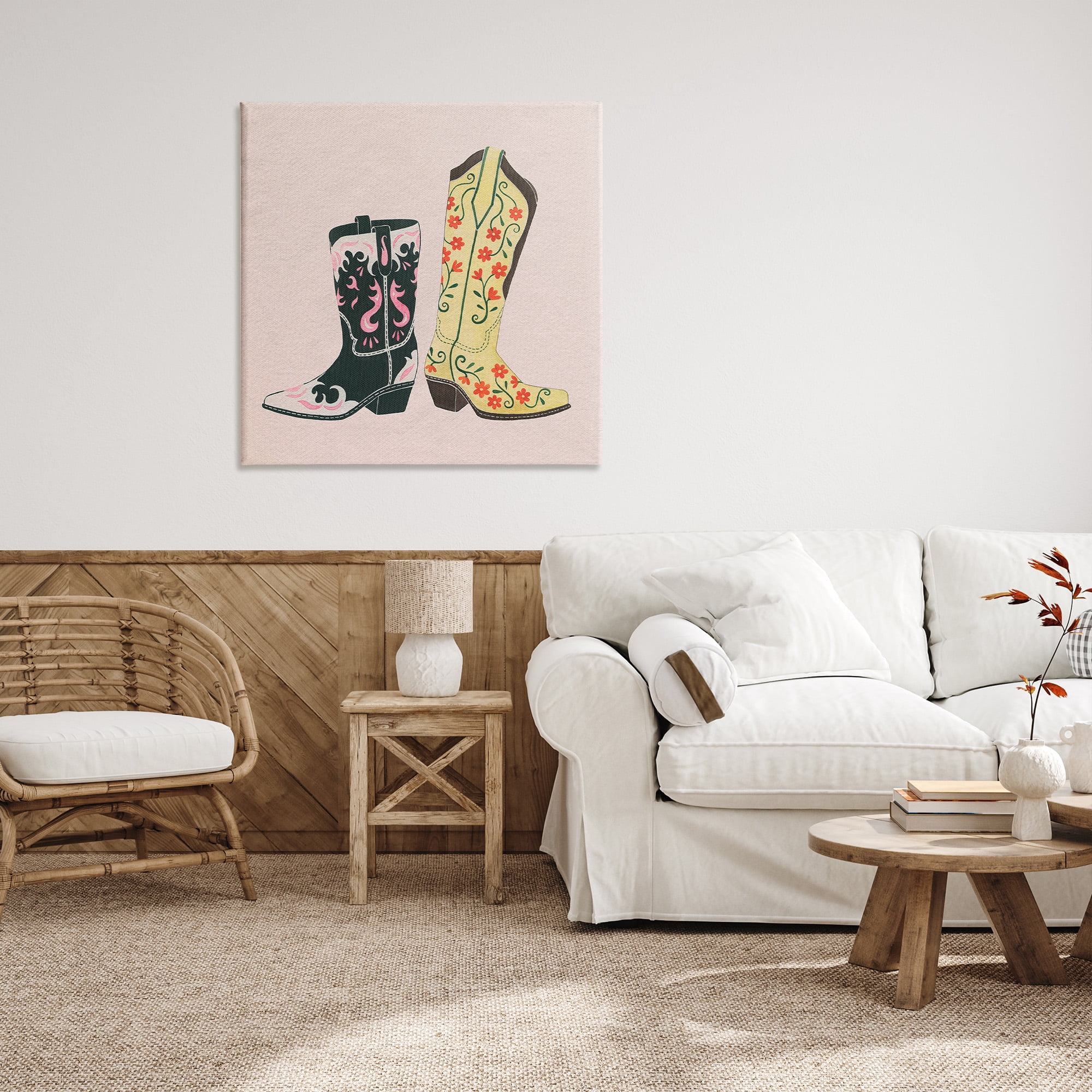 Stupell Industries Patterned Equestrian Boots Beauty & Fashion Painting Gallery Wrapped Canvas Art Print Wall Art, 36 x 36