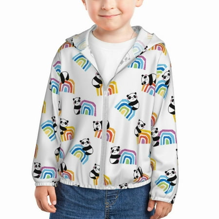 

Gaeub Panda And Rainbow Print Athletic Sun Protection Hoodie for Kids Long Sleeve Outdoor UV Shirt Running Fishing Top for Boys Girls-2 Years