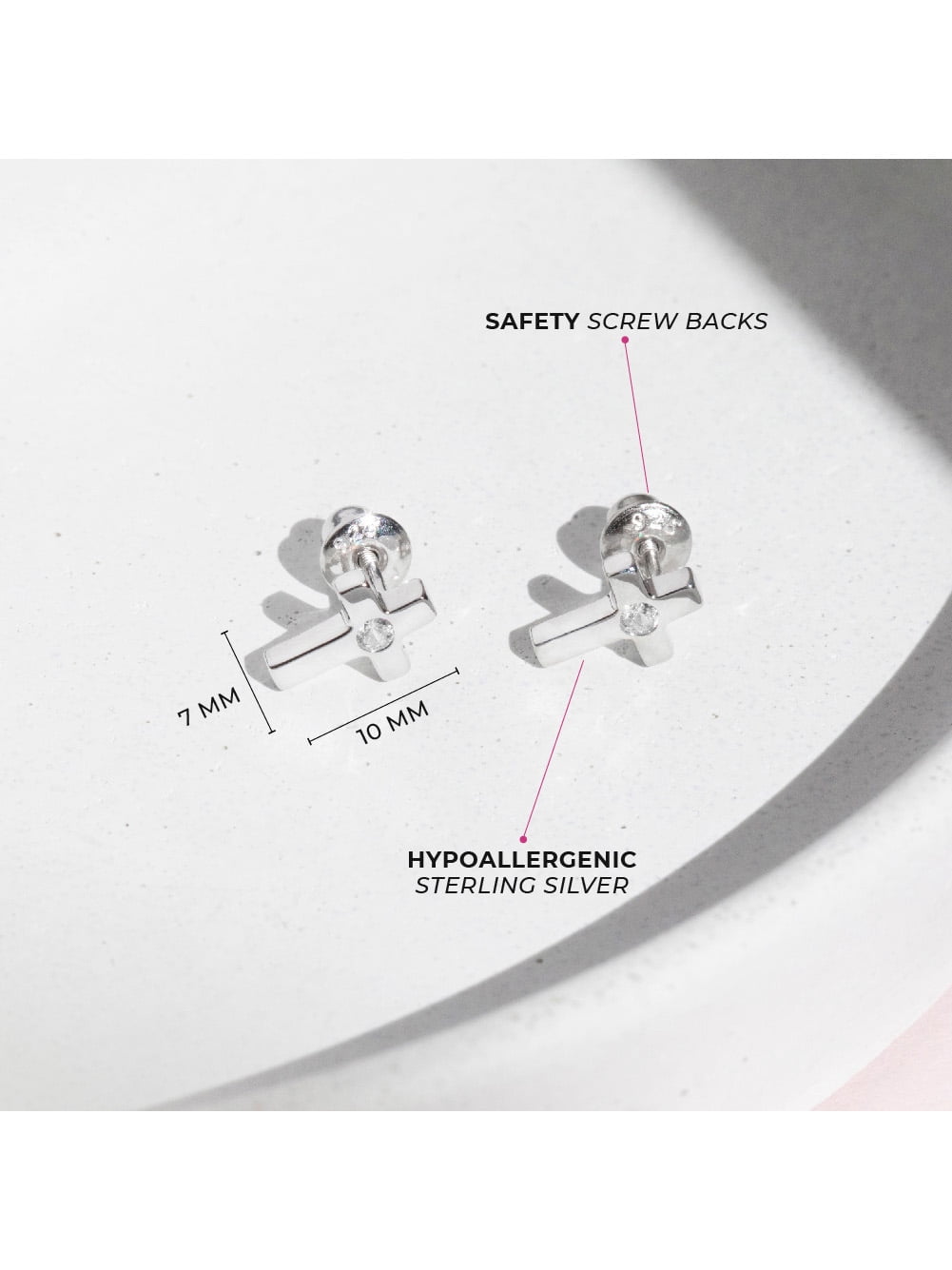 Classic CZ Cross Baby / Toddler / Kids Earrings Screw Back - Sterling Silver