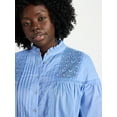 thumbnail image 3 of Terra & Sky Women's Plus Size Lace Inset Blouse with Long Sleeves, Sizes 0X-5X, 3 of 5