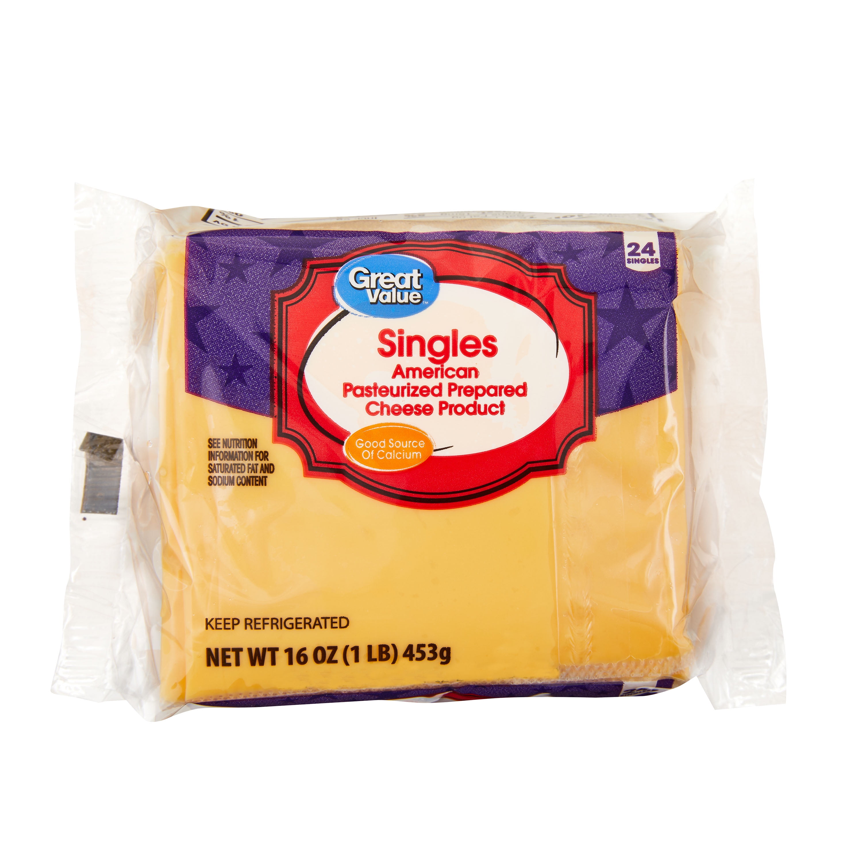 Great Value Singles American Pasteurized Prepared Cheese Product, 16 oz, 24 Count