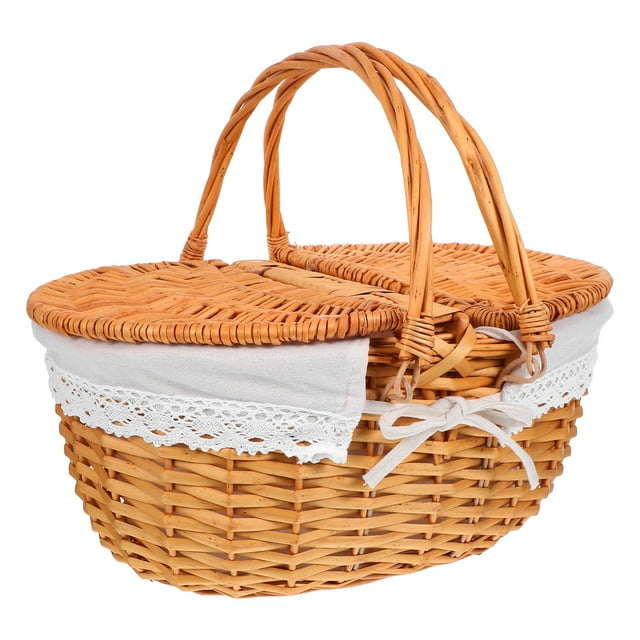 LOLIPPYY Grocery Baskets With Handles White Rattan Flower Basket For Easy Cleaning And Storage 1Pack