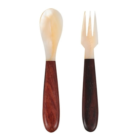 

1 Set of 2pcs Cake Spoon Fork Shell Spoon Fork with Round Redwood Handle