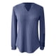 thumbnail image 4 of MHFRRA Camiseta de Manga Larga con Cuello En V para Mujer, Informal, de Rayas Suaves y Cepilladas, para Uso Diario, Cómoda, Elástica y Básica. Azul, 4 of 4