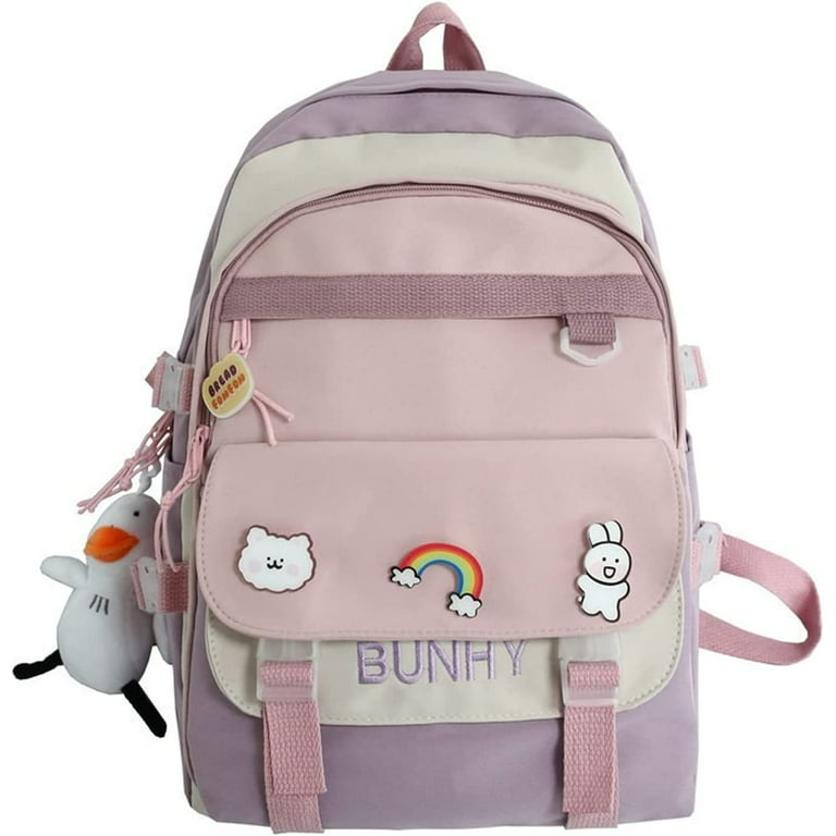 Kawaii Cute Backpack with Duck Pendant & Pins - Back To School Supplies  Student Mini Japanese Anime Bag Daypack Bookbag