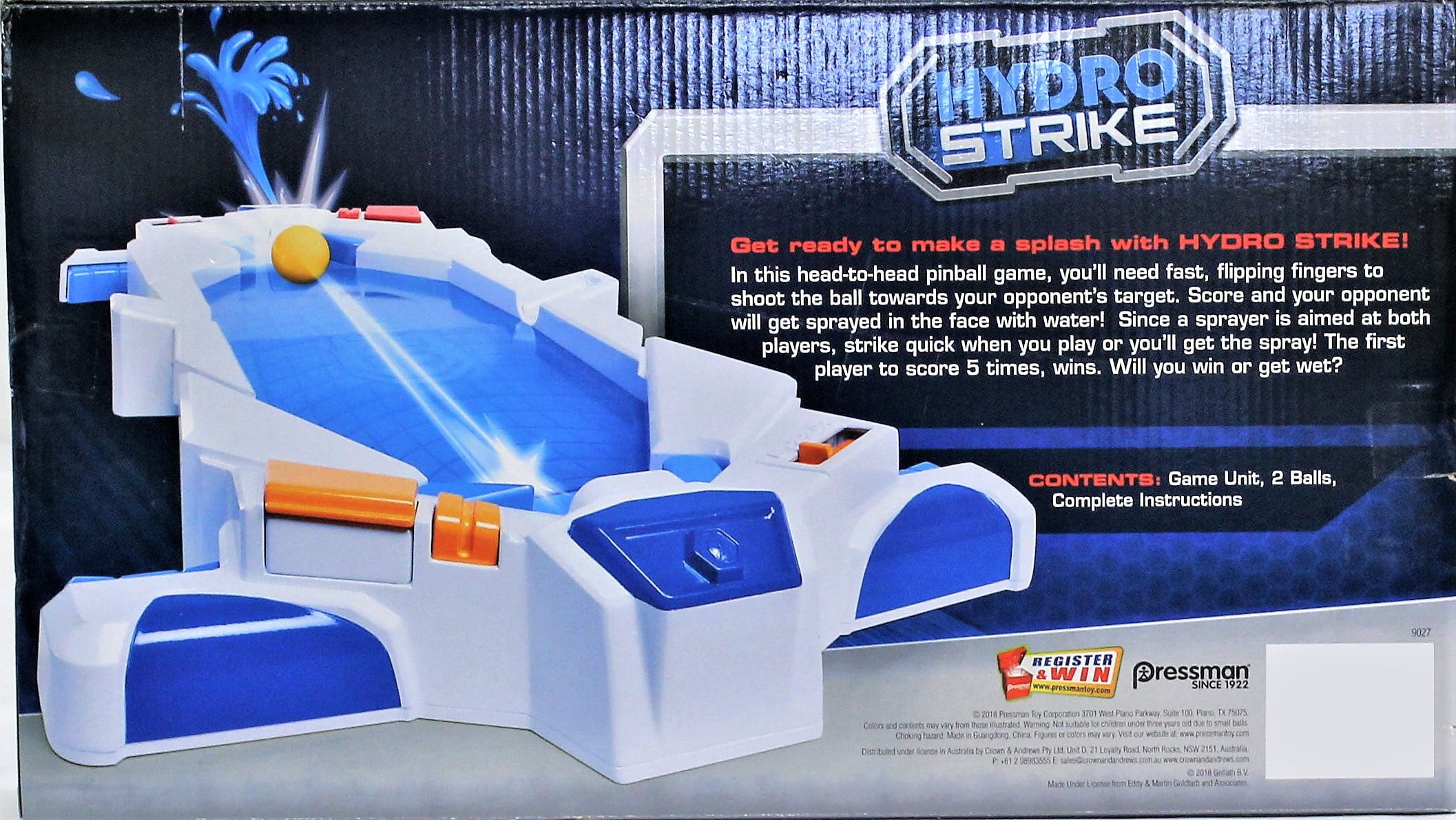 Pressman Hydro Strike Game - Fast-Paced Pinball Action Sprays Water At Your Opponent When You Score!