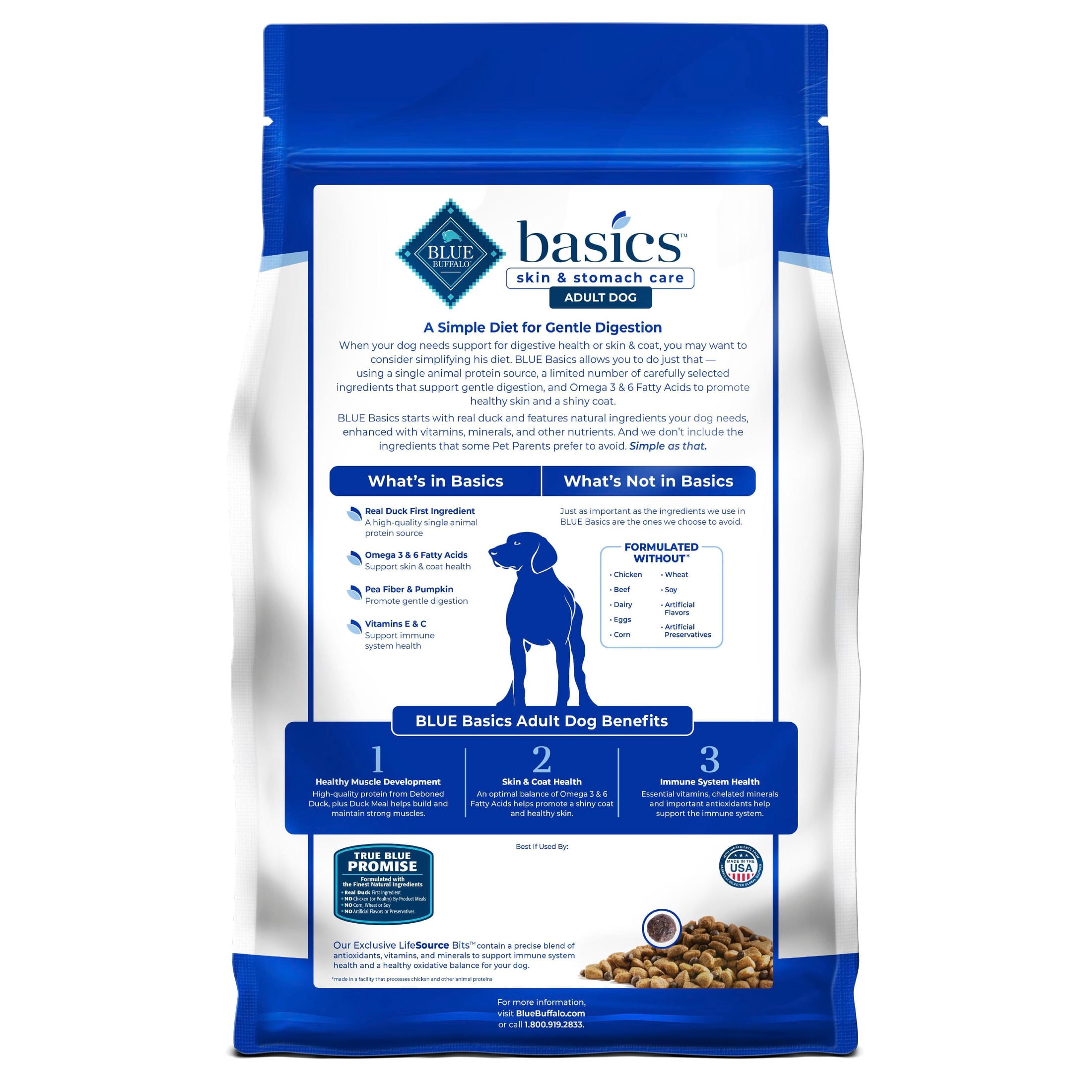 Blue Buffalo Basics Grain Free Adult Dry Dog Food, Duck, Chicken Free, 22lbs