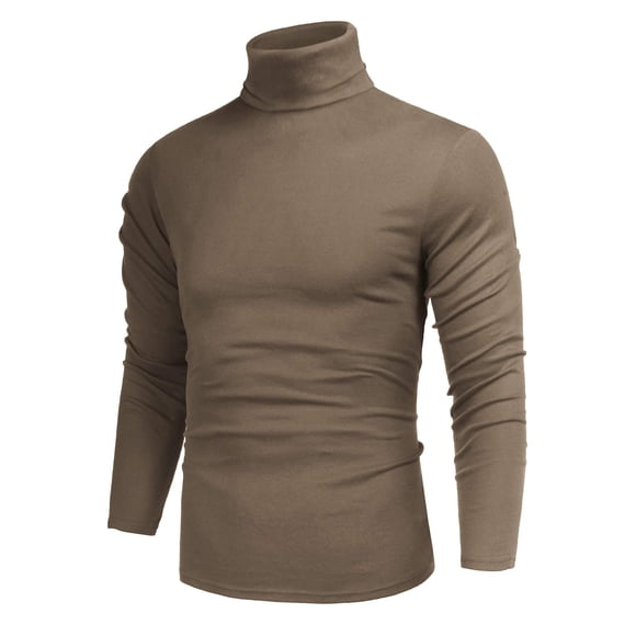 Poriff Mens Fashion Casual Slim Fit Basic Tops Long Sleeve Turtleneck Pullover Sweater Khaki XXL