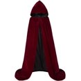 thumbnail image 2 of ALIZIWAY Capa con capucha reversible de terciopelo forrada con satén renacentista medieval Halloween Navidad Cosplay disfraz, 2 of 3