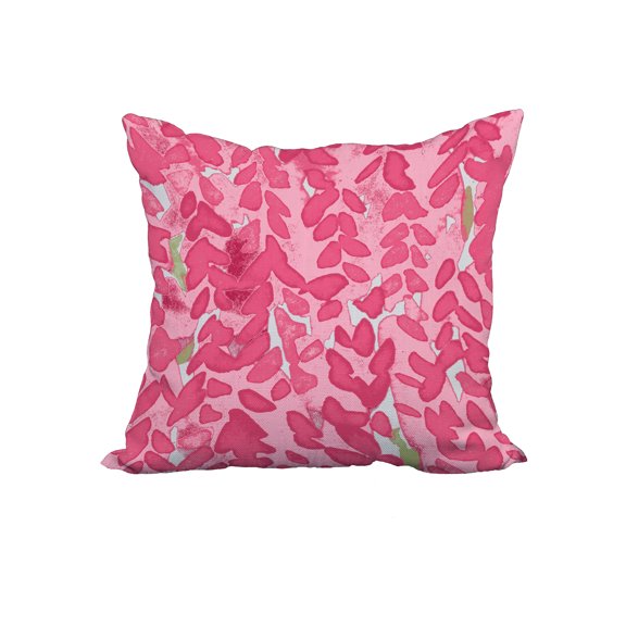 18 x 18 Inch Flower Bell Pink Floral Print Decorative Polyester Throw Pillow with Linen Texture