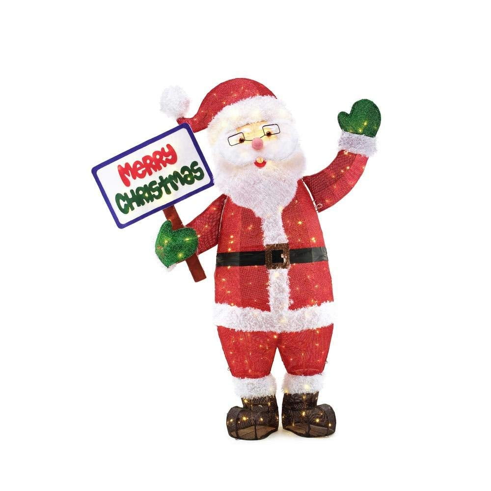 Home Accents Holiday 5FT Tinsel Santa with Merry Christmas Sign 200L