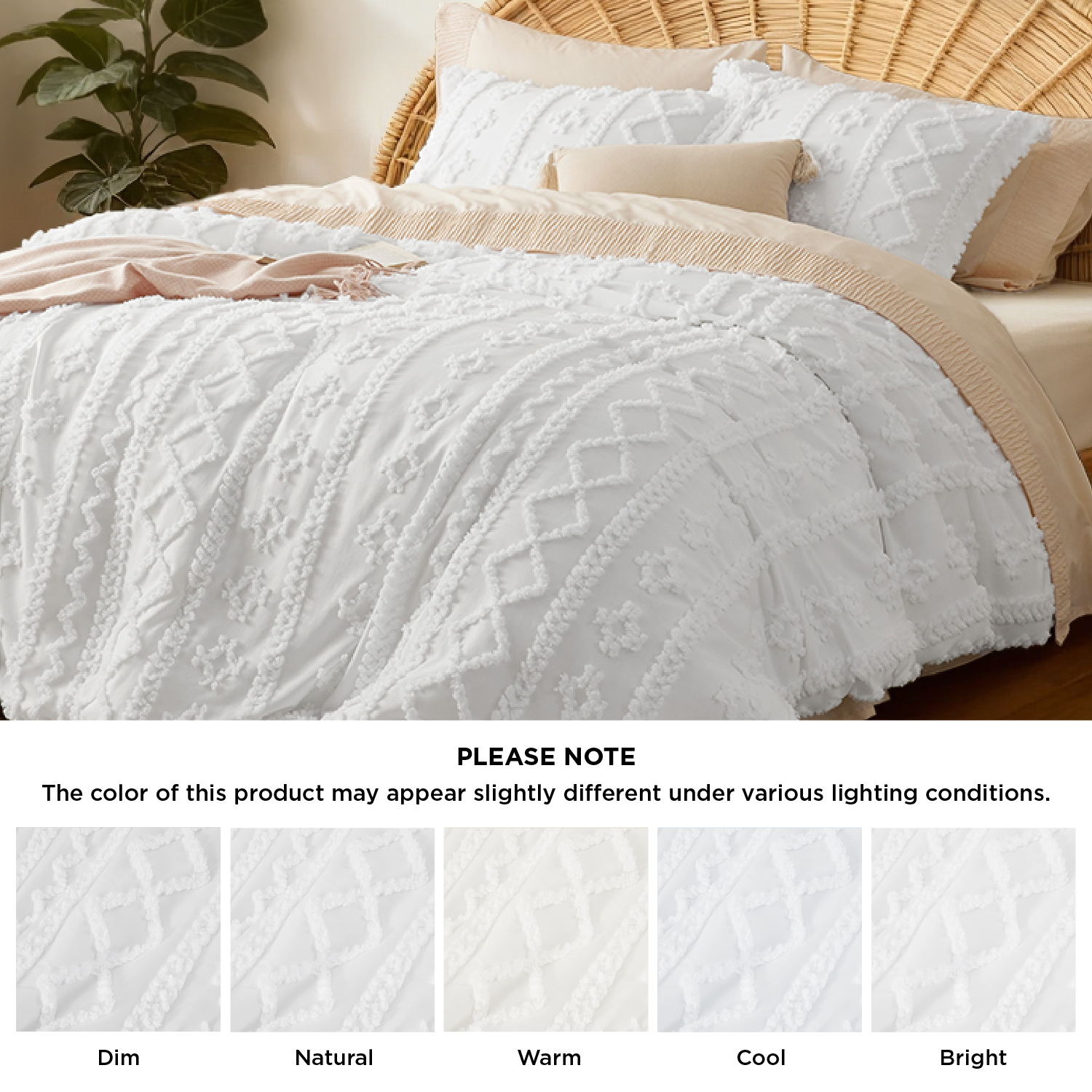 U by Bedsure Tufted Boho Comforter Set, 2 Pieces Farmhouse Shabby Chic Embroidery Bed Set, Soft Jacquard Comforter for All Seasons,Twin,Pure White