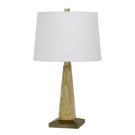 28 Inch Resin Pyramid Table Lamp with Dimmer, White and Gold- Saltoro Sherpi