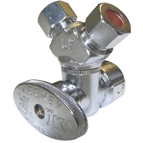 Keeney PP2901VLF Lead-Free Brass Quarter Turn Three-Way Valve, 1/2-in FIP x 3/8-in OD