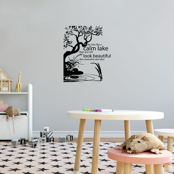 Be Calm Like A Calm Lake Quote Lake House Cabin Fishing Scenery Vacation Quotes Wall Decal Sticker Vinyl Art Mural for Girls / Boys Home Room Walls Bedroom House Decor Decoration (40x35 inch)