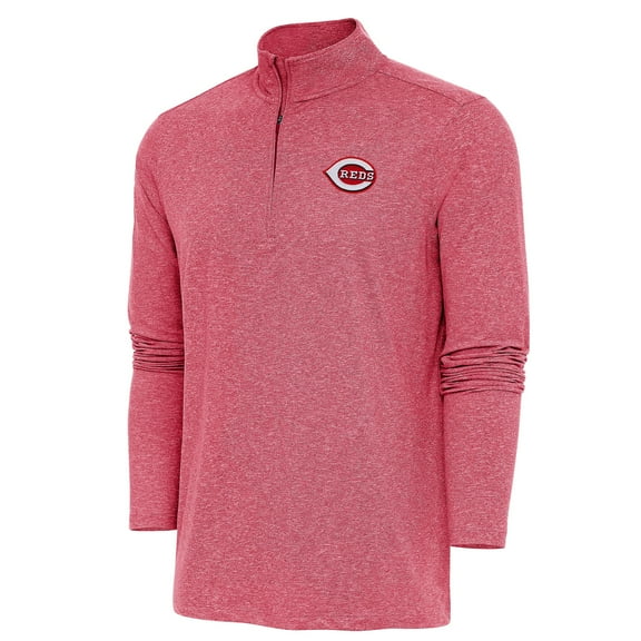 Men's Antigua Heather Red Cincinnati Reds Hunk Quarter-Zip Pullover Top