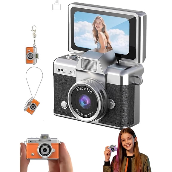 Mini Digital Camera with 1.47 in LCD Screen, 1080P Flip Screen Keychain Camera with Built-in Flash, Portable Pocket Camera for Travel & Daily Use