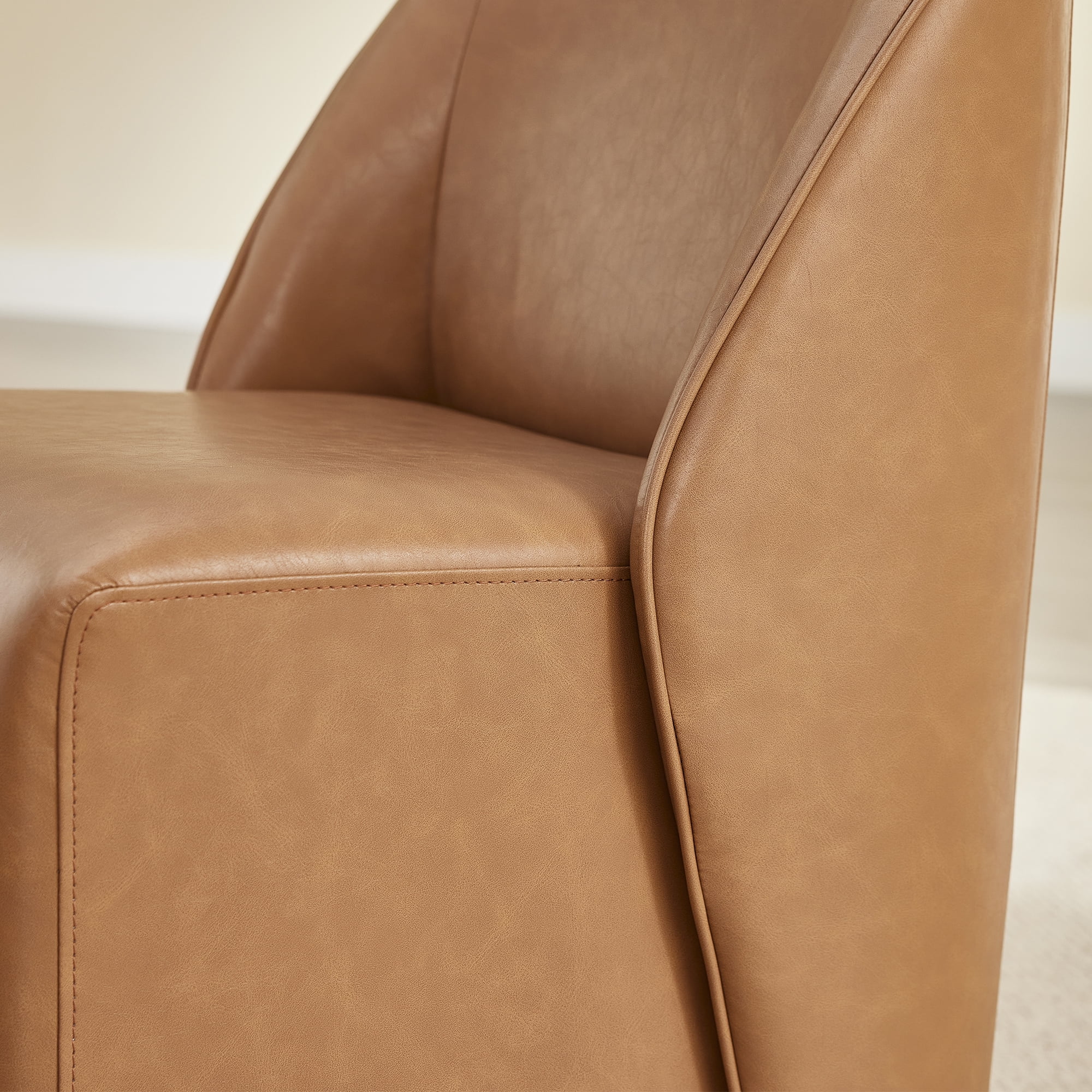 Spruce & Spring Rolling Upholstered Dining Chair with Smooth Hidden Casters Set of 2, Saddle Brown