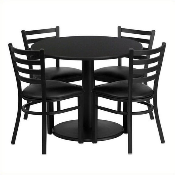 Bowery Hill 5 Piece Round Laminate Table Set in Black