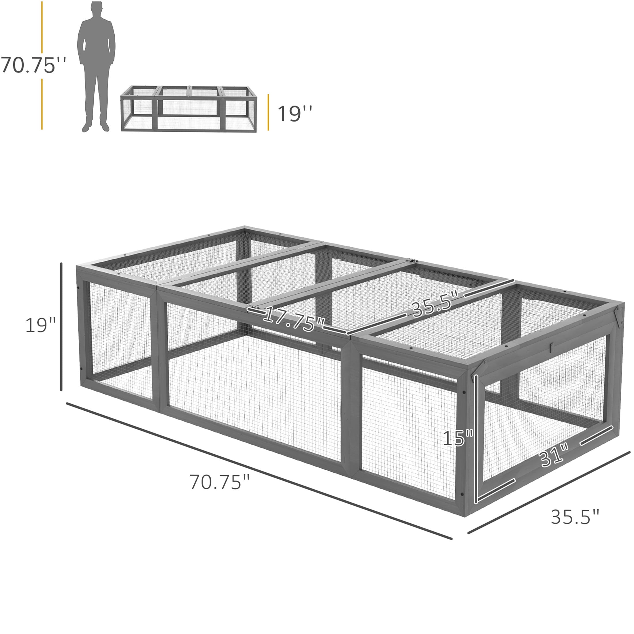 JERFIT Large Outdoor Rabbit Hutch with Run, Wooden Bunny Cage with Lockable Doors, Weather-Resistant Gray Guinea Pig House for Small Animals