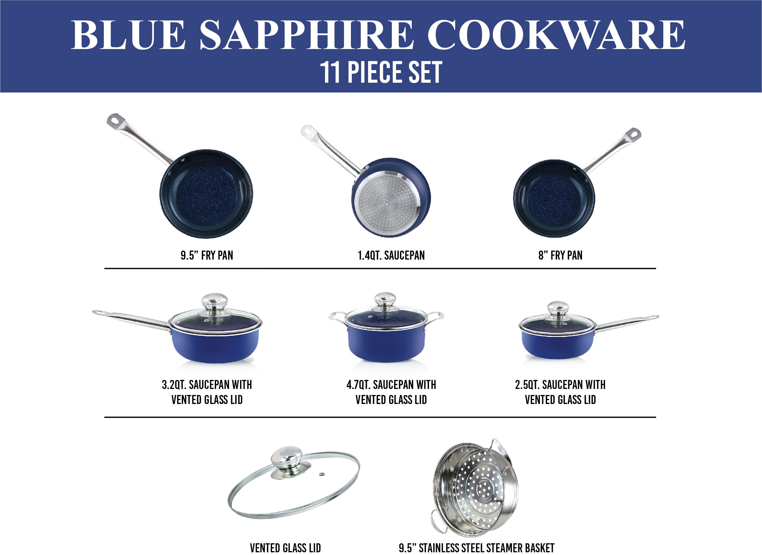  Paula Deen PD5CINSCWGSB 5 Piece Stackable Nonstick Cast Iron  Set Blue Sapphire: Home & Kitchen