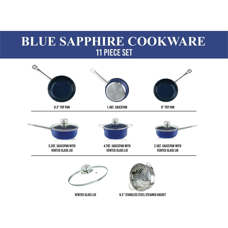 Buy SIMPLE & Co 11 PC Blue Sapphire Cookware Set, Aluminum Stainless Steel Cookware  Set