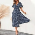 thumbnail image 2 of WULMLEO Women's 2025 Fashion V Neck Midi Dress with Pockets Maternity Clothes Nursing Dresses Blue XL, 2 of 5