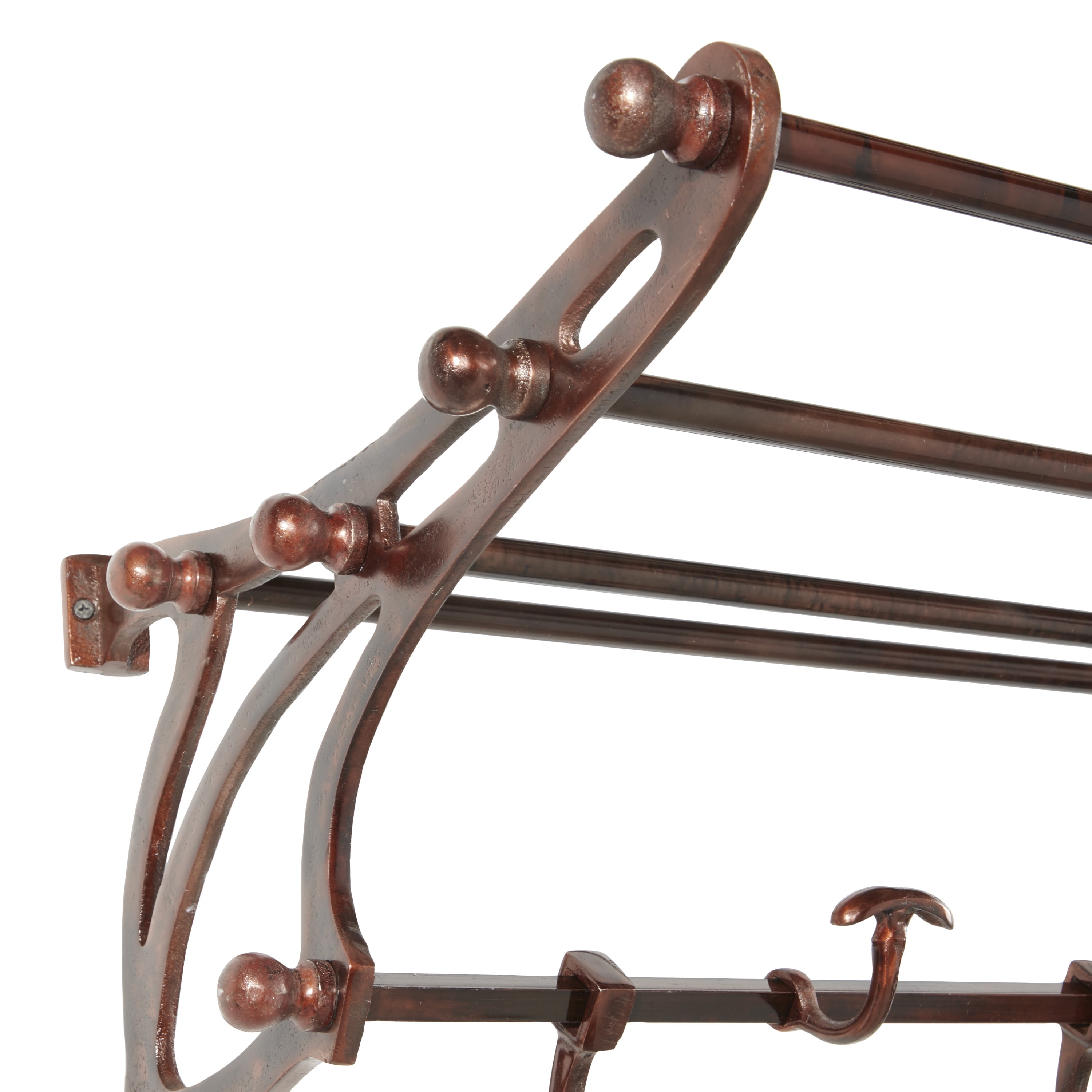Decmode Vintage-Inspired Copper Wall Shelf with Wall Hooks, 43 in x 14 in