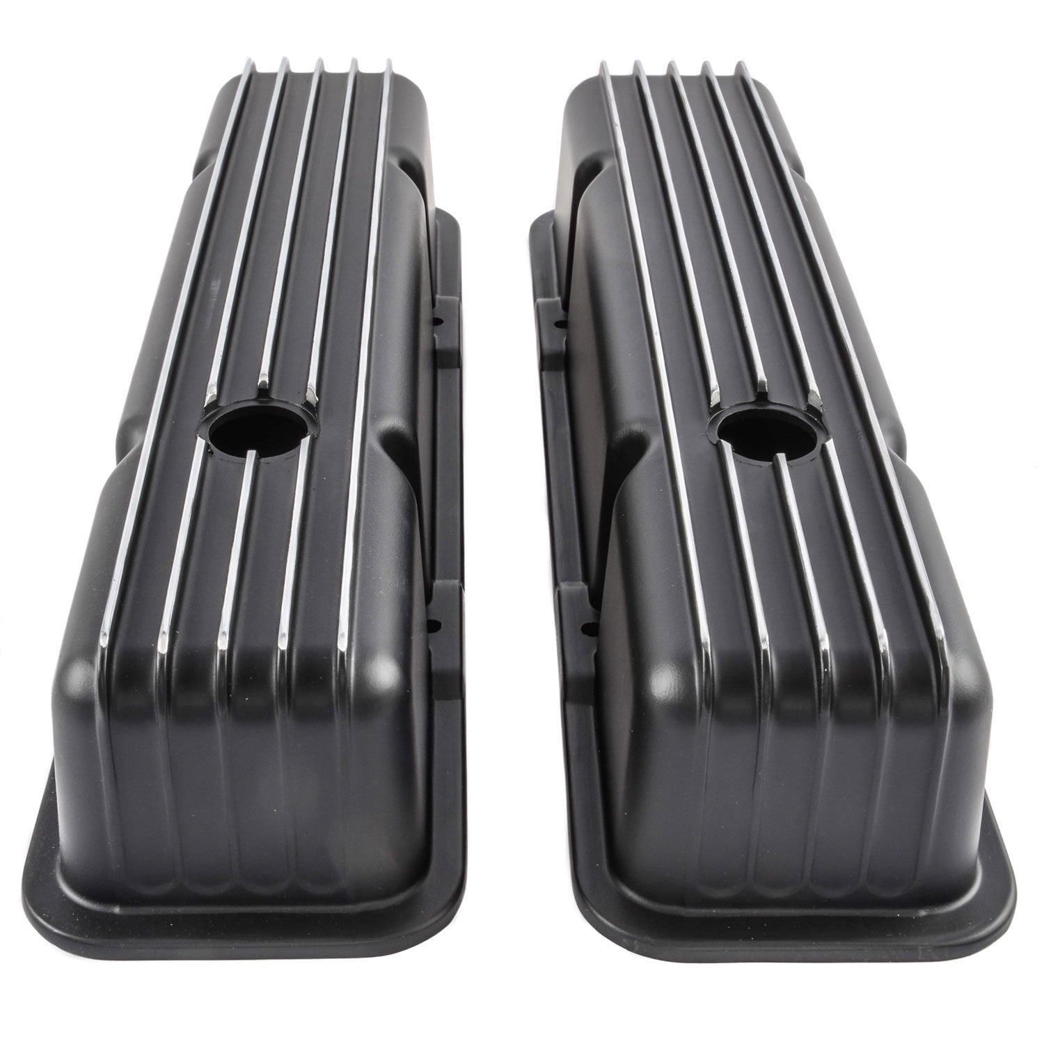 JEGS Black Finned Valve Covers for 1958-1986 Small Block Chevy