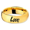 thumbnail image 2 of Tungsten Dripping Love Typography Writing Band Ring 7mm Men Women Comfort Fit 18k Yellow Gold Dome Polished, 2 of 4