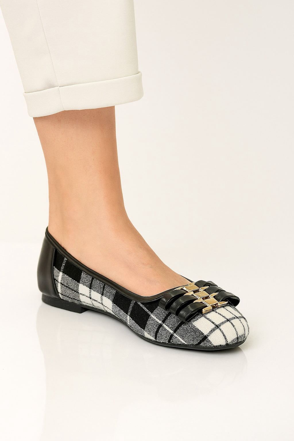 Three Lair Belted Plaid Ballerina Flats