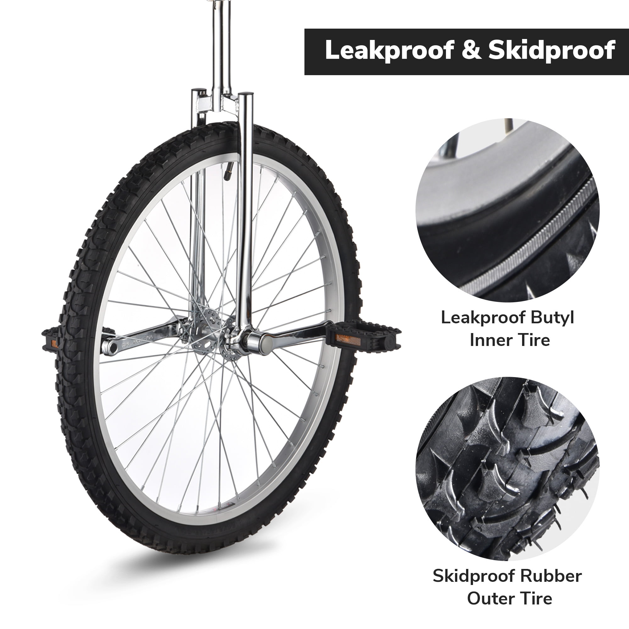 24" Unicycle Cycling Scooter Circus Bike Skidproof Tire Balance Exercise Silver for sale online 
