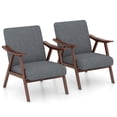 thumbnail image 1 of Gymax Set of 2 Accent Chair Leathaire Leisure Armchair w/ Rubber Wood Frame Light Gray, 1 of 8