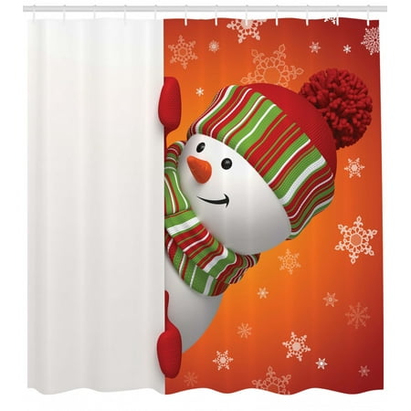 Christmas Shower Curtain Cute Snowman With Mittens And Hat And