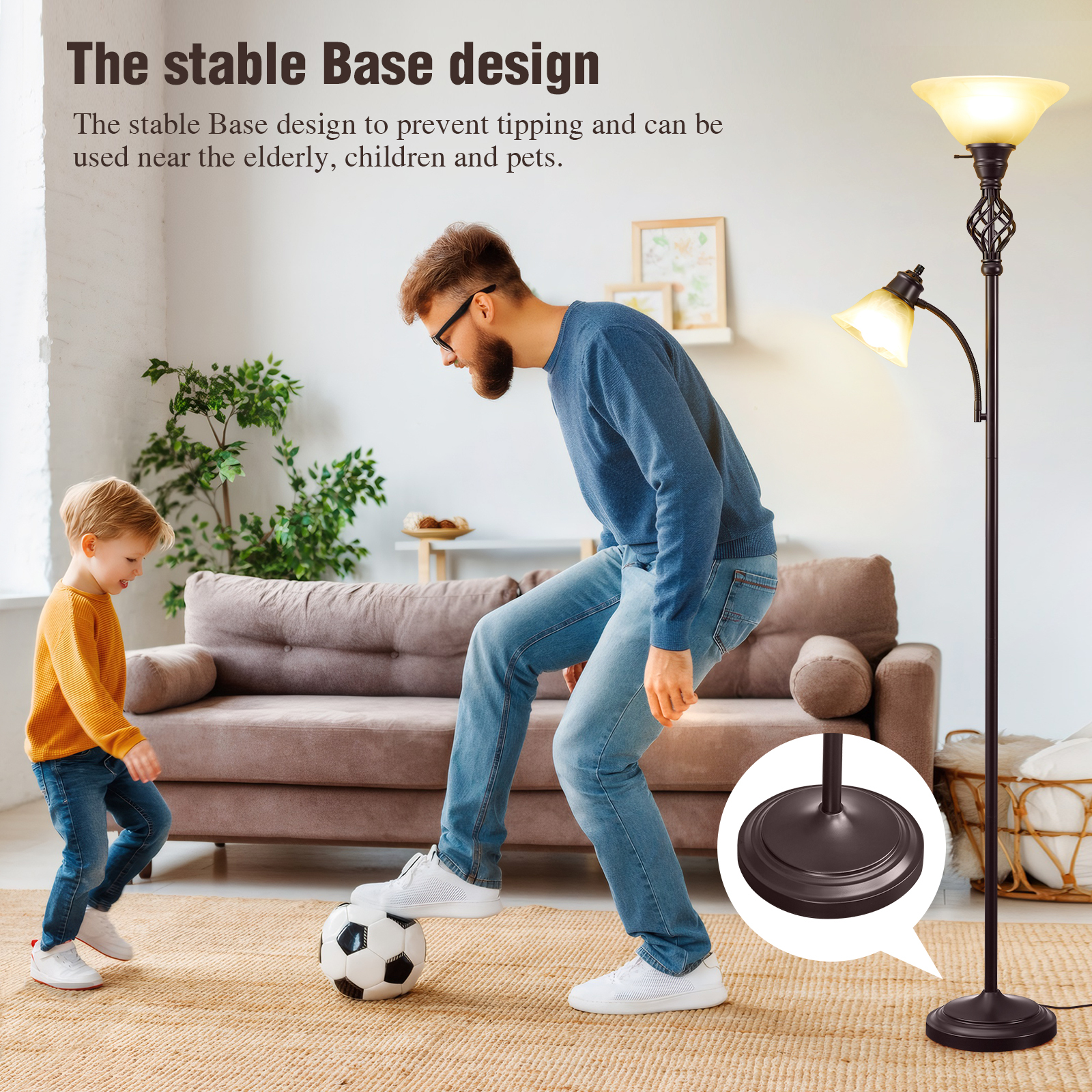 NATYSWAN 72" Floor Lamp with Adjustable Reading Light, Glass Shade photo 2