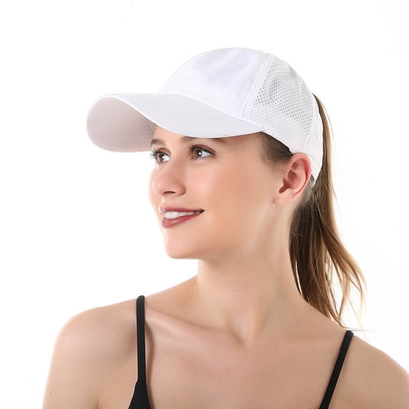 Womens Criss Cross Ponytail Baseball Cap High Messy Bun Ponycap Quick Drying Mesh Trucker Hat