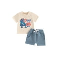 thumbnail image 2 of Aojekbee Baby Boy 4th of July Outfit Dinosaur Letter Print Short Sleeve T-Shirt with Shorts for Independence Day, 2 of 10
