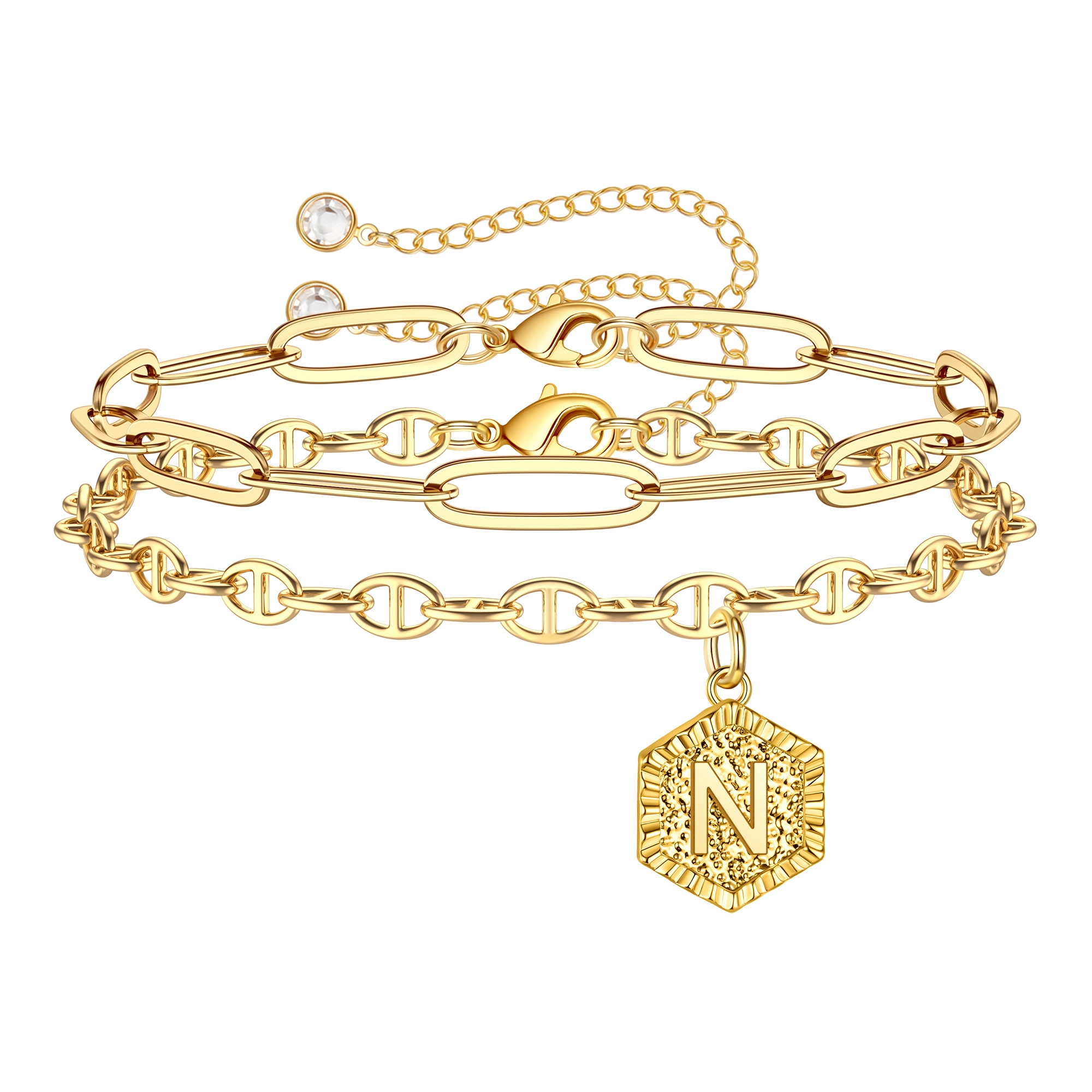 Tingn Gold Initial Bracelets for Women Layered Initial Disc Monogram Charm Bracelet, Women's, Size: One Size