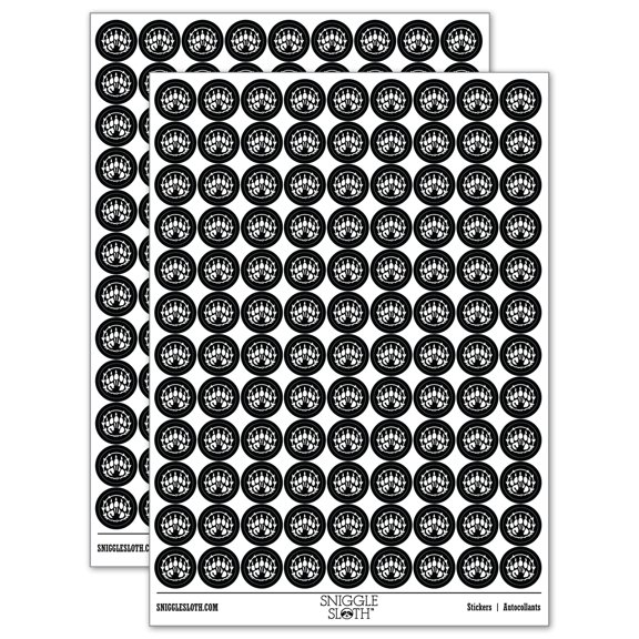 Druid Bear Claw Hand Print 200 Round Stickers - Black - Gloss Finish - 0.50" Size