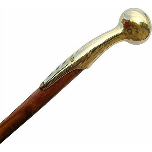 Vintage Wooden Walking Cane Wooden Walking Stick for Senior Gold Brass Handle Rosewood Brown Shaft Cane Walking Cane for Men and Women