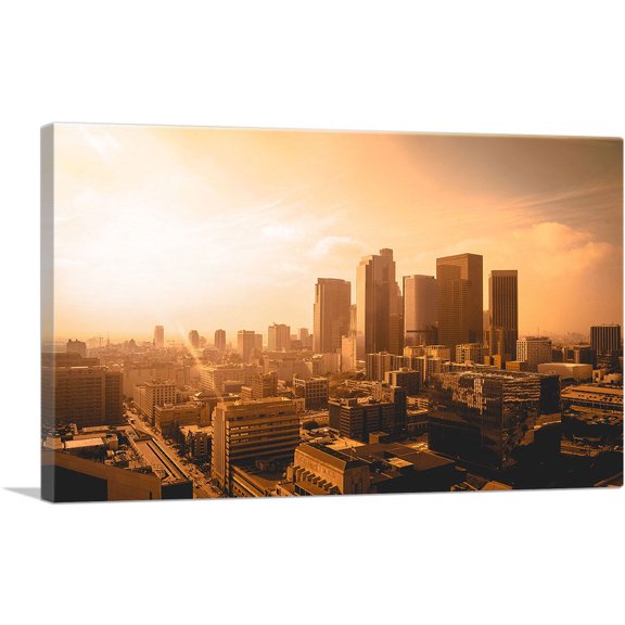 ARTCANVAS Los Angeles Glowing Sunset Canvas Art Print - Size: 12" x 8" (0.75" Deep)