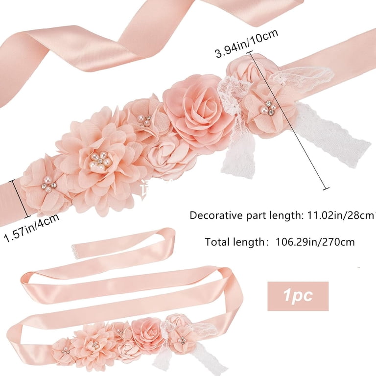 Long Bridal Belt Pink Ribbon Rhinestone Pearl Wedding Bridal Bridesmaid … Boho Pearls & Crystal Leaves Floral Flower Vine Bridal Belt  main image 4