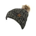 thumbnail image 2 of C.C Thick Cable Knit Faux Fuzzy Pom Fleece Lined Skull Cap Cuff Beanie, 2 Tone Black/Dark Beige, 2 of 4