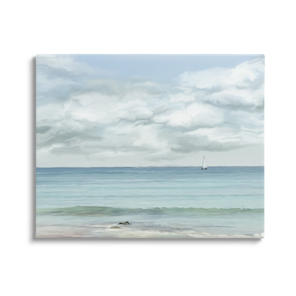 Stupell Industries Distant Sailboat Cloudy Shore Landscape Painting Gallery Wrapped Canvas Art Print Wall Art, 48 x 36