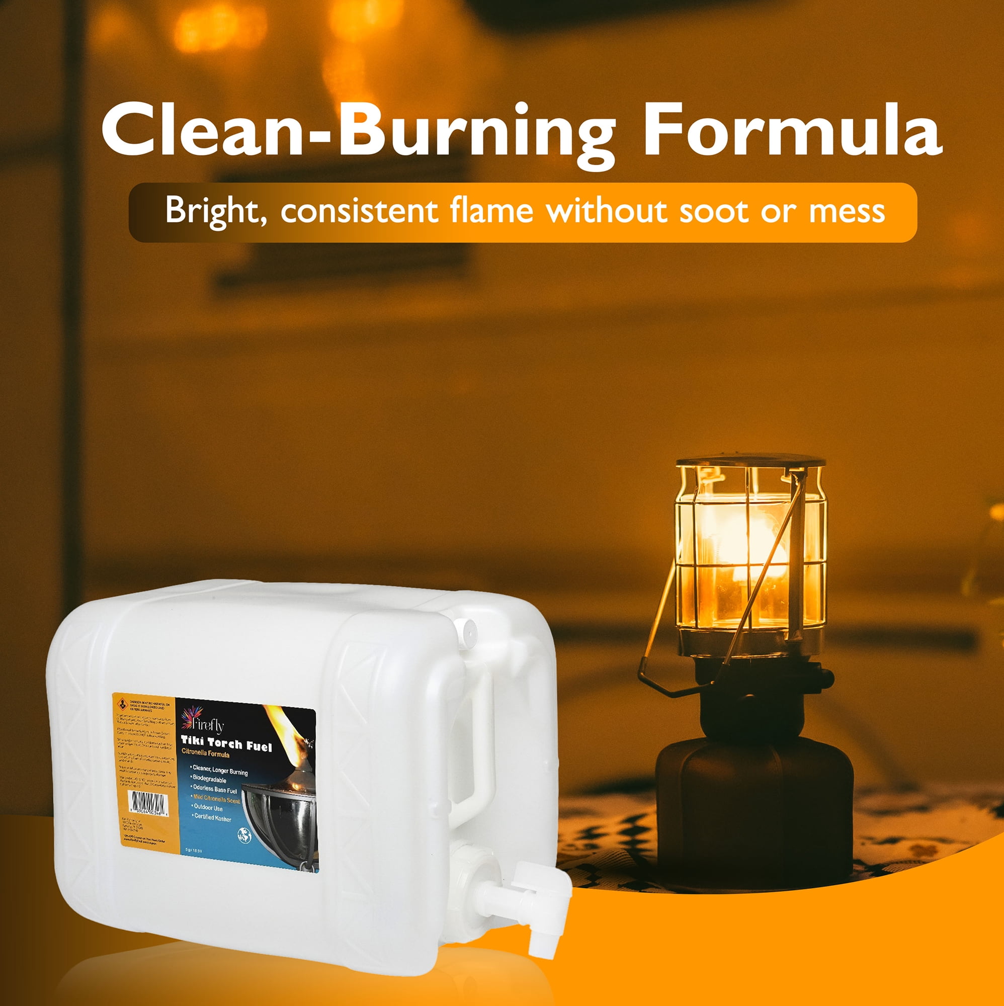 Firefly Bulk Tiki Torch Fuel with Citronella Oil, Eco-Friendly, Long Burn, Clear, 5 Gallons